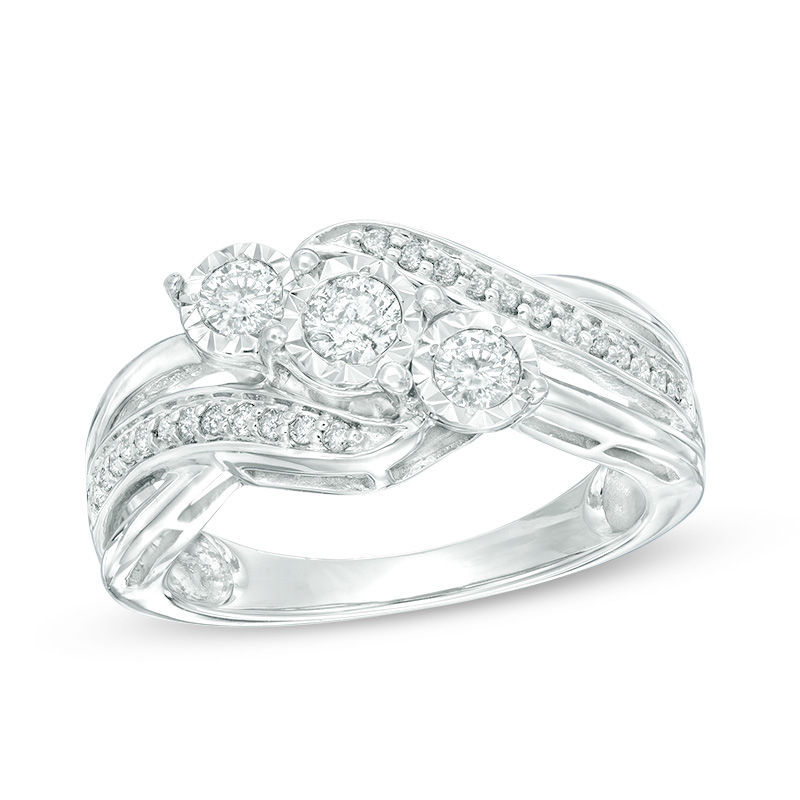 Main Image 1 of 1/2 CT. T.W. Diamond Past Present Future® Bypass Engagement Ring in 10K White Gold