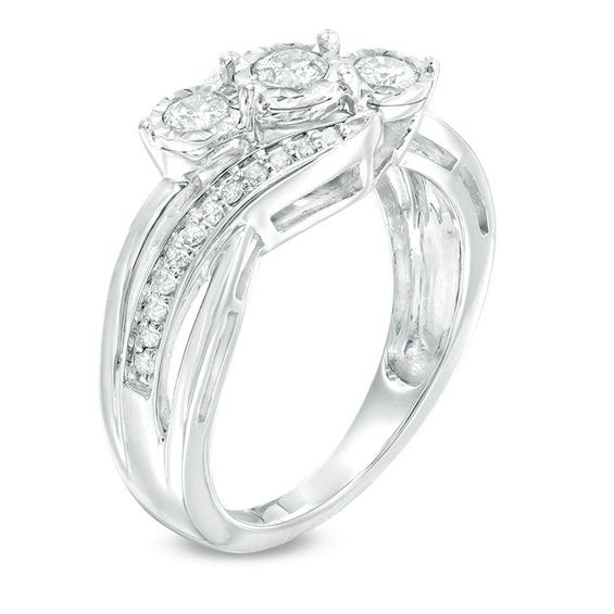 1/2 CT. T.w. Diamond Past Present FutureÂ® Bypass Engagement Ring in 10K White Gold