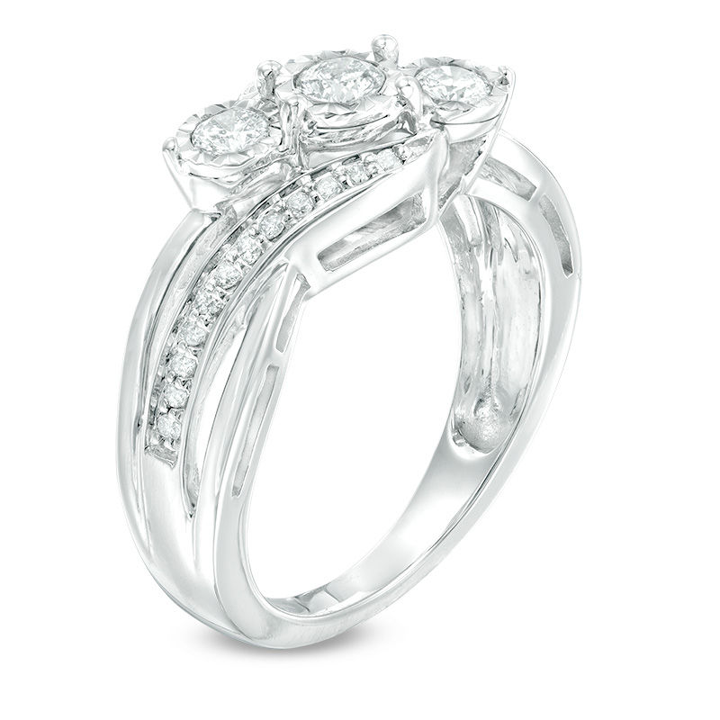 Main Image 2 of 1/2 CT. T.W. Diamond Past Present Future® Bypass Engagement Ring in 10K White Gold
