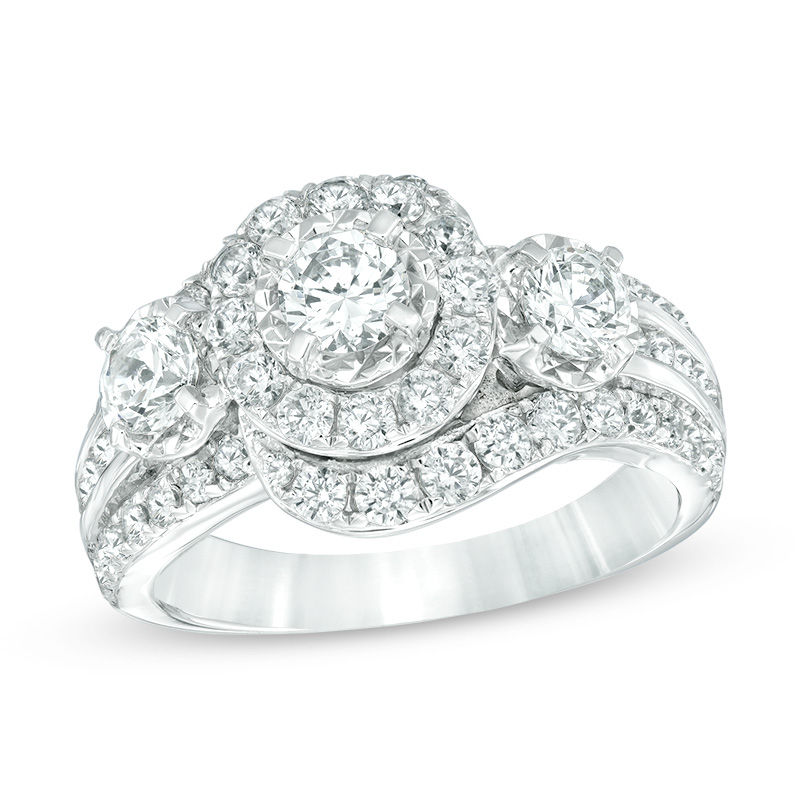 Main Image 1 of 2 CT. T.W. Diamond Past Present Future® Bypass Frame Engagement Ring in 14K White Gold