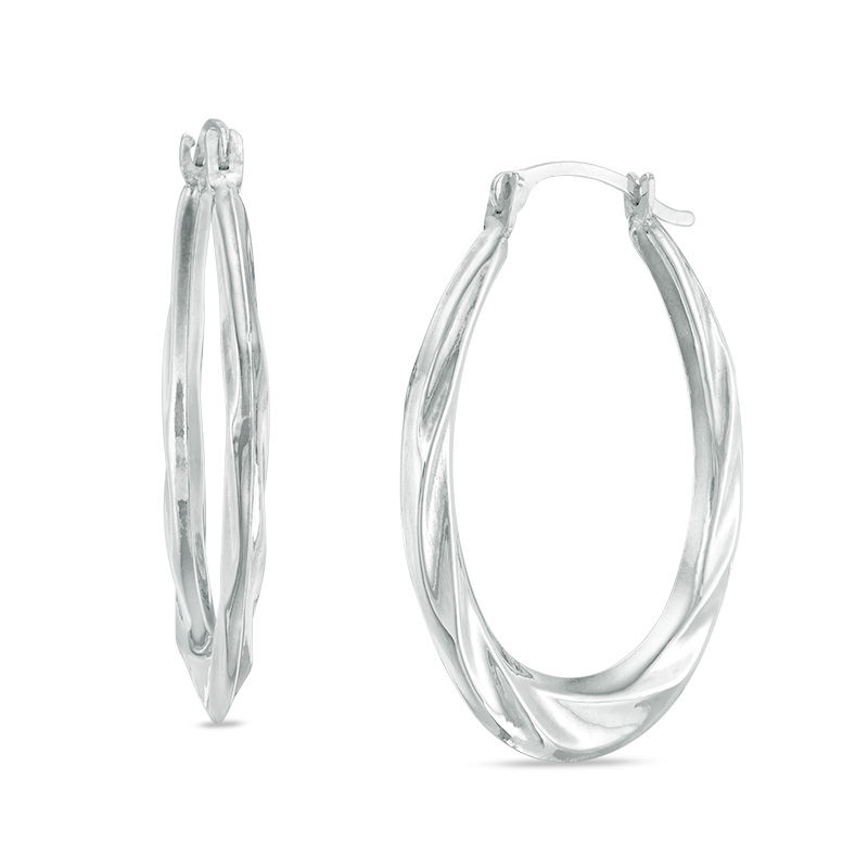 Oval Twisted Hoop Earrings in 10K White Gold