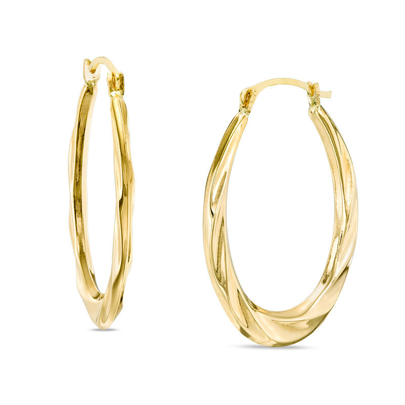 Main Image 1 of Oval Twisted Hoop Earrings in 10K Gold