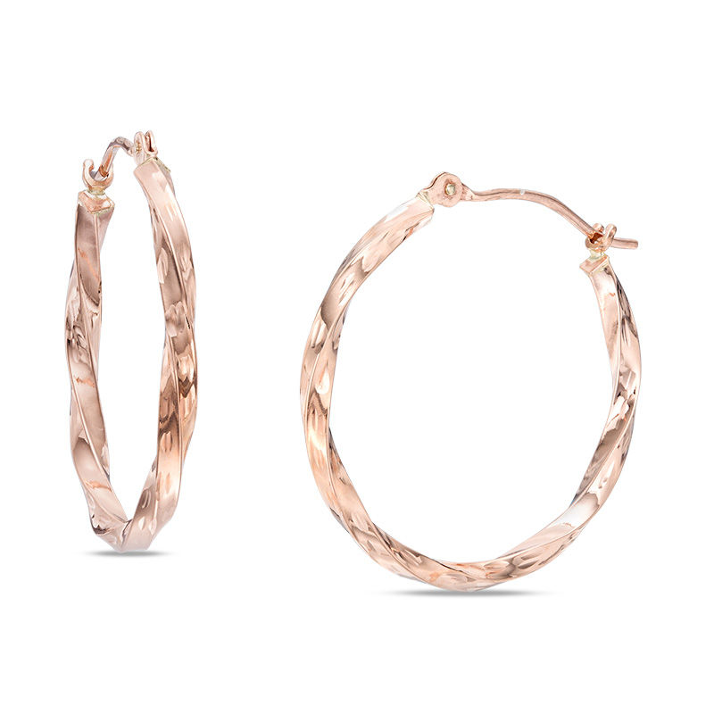 25mm Double Row Hoop Earrings in 10K Rose Gold