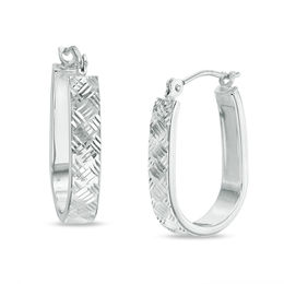 Diamond-Cut Basket Weave U-Hoop Earrings in 10K White Gold