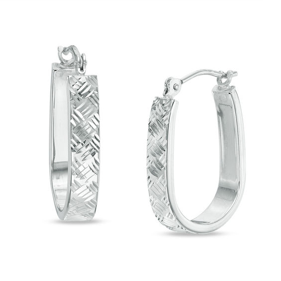 Diamond-Cut Basket Weave U-Hoop Earrings in 10K White Gold