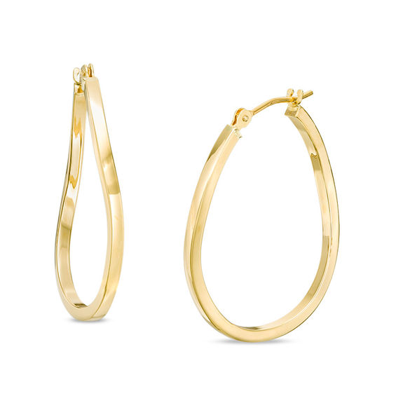 Wavy Oval Hoop Earrings in 10K Gold