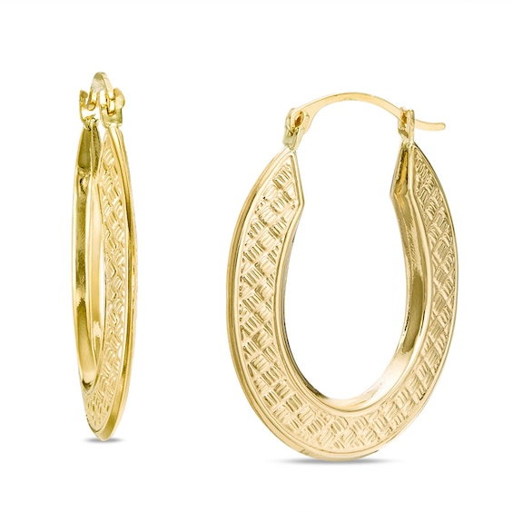 Textured Oval Hoop Earrings in 10K Gold