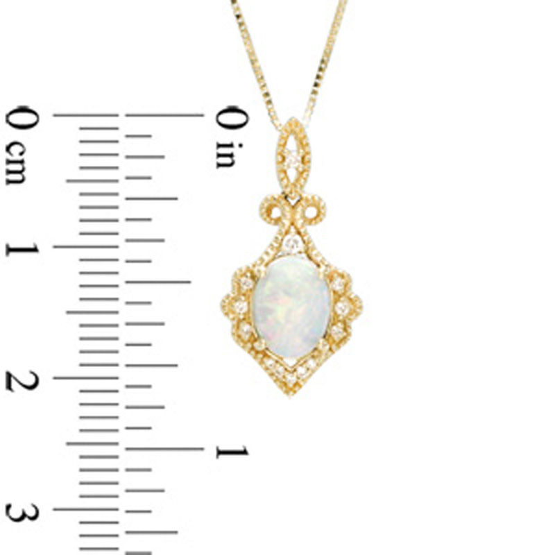 Oval Opal and Diamond Accent Vintage-Style Pendant in 10K Gold