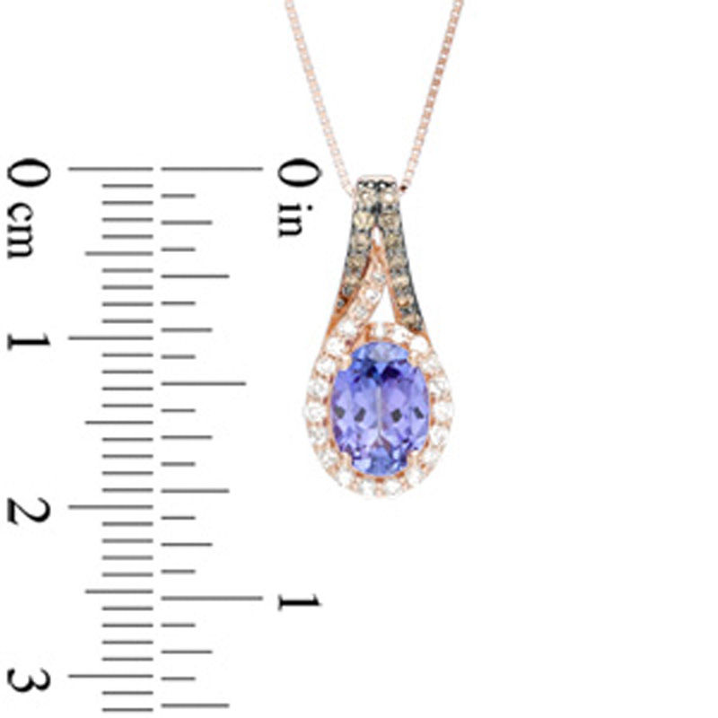 Oval Tanzanite and 1/5 CT. T.W. Champagne and White Diamond Frame Pendant in 14K Rose Gold