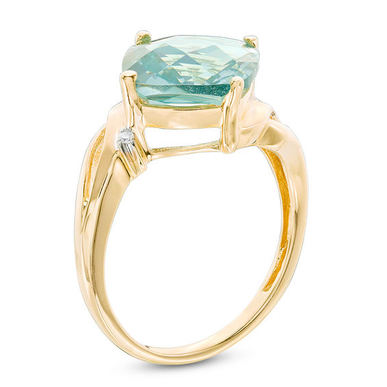 10.0mm Cushion-Shaped Lab-Created Green Paraiba Tourmaline and Diamond Accent Ring in 10K Gold