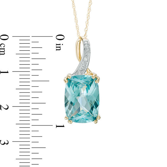 Cushion-Shaped Lab-Created Green Paraiba Tourmaline and Diamond Accent Pendant in 10K Gold