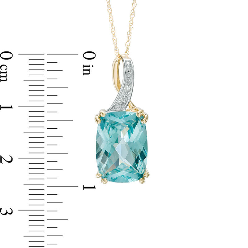 Cushion-Cut Lab-Created Green Paraiba Tourmaline and Diamond Accent Pendant in 10K Gold