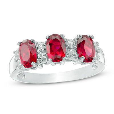 10K Rose Gold 1.14 Ct Oval Red Created Ruby White Created Sapphire Ring 