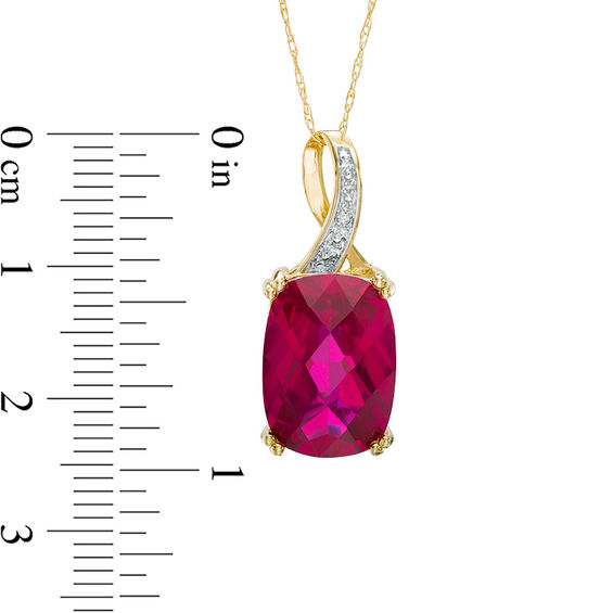 Cushion-Shaped Lab-Created Ruby and Diamond Accent Pendant in 10K Gold