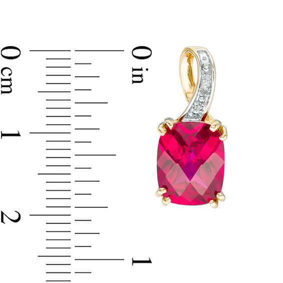 Cushion-Shaped Lab-Created Ruby and Diamond Accent Drop Earrings in 10K Gold