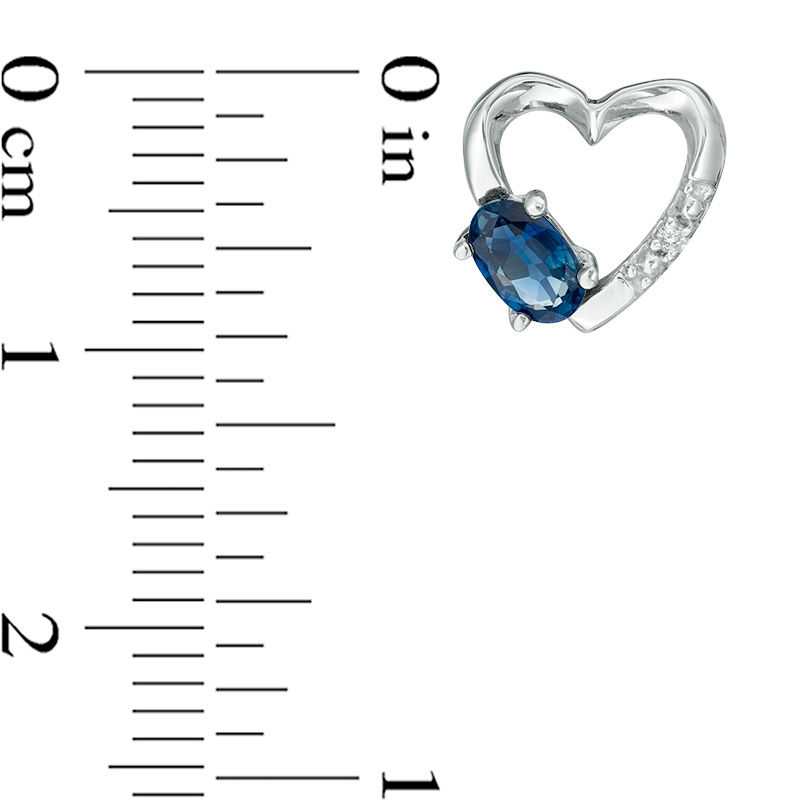 Oval Blue Sapphire and Diamond Accent Heart Stud Earrings in 10K White