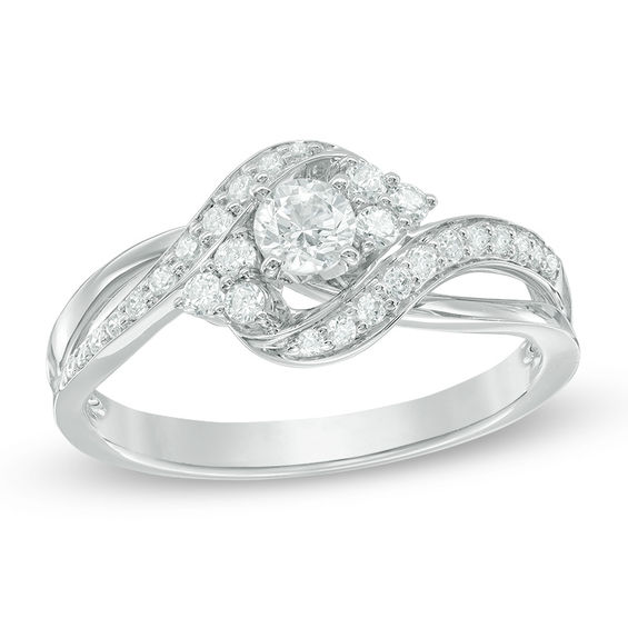 1/2 CT. T.w. Diamond Tri-Sides Bypass Engagement Ring in 10K White Gold