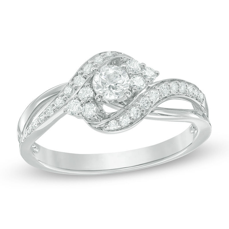 Main Image 1 of 1/2 CT. T.W. Diamond Tri-Sides Bypass Engagement Ring in 10K White Gold