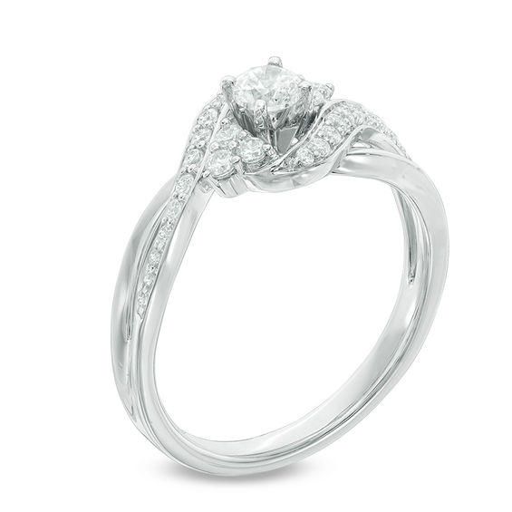 1/2 CT. T.w. Diamond Tri-Sides Bypass Engagement Ring in 10K White Gold