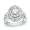 Thumbnail Image 1 of 2 CT. T.W. Diamond Oval Frame Split Shank Engagement Ring in 14K White Gold