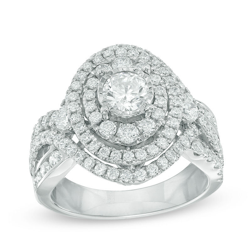 Main Image 1 of 2 CT. T.W. Diamond Oval Frame Split Shank Engagement Ring in 14K White Gold