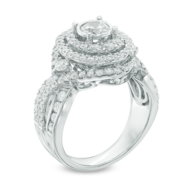 Main Image 2 of 2 CT. T.W. Diamond Oval Frame Split Shank Engagement Ring in 14K White Gold