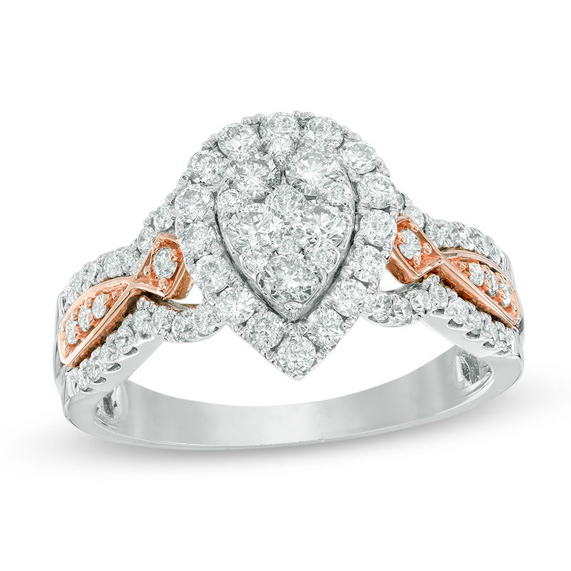 Main Image 1 of 1 CT. T.W. Composite Diamond Pear-Shaped Frame Engagement Ring in 14K Two-Tone Gold
