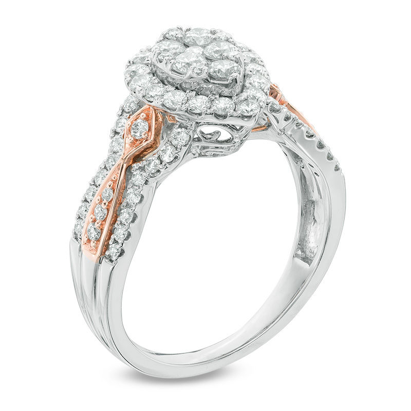 Main Image 2 of 1 CT. T.W. Composite Diamond Pear-Shaped Frame Engagement Ring in 14K Two-Tone Gold