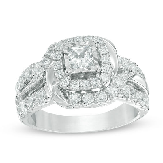 1-1/2 CT. T.w. Princess-Cut Diamond Swirl Frame Engagement Ring in 14K White Gold