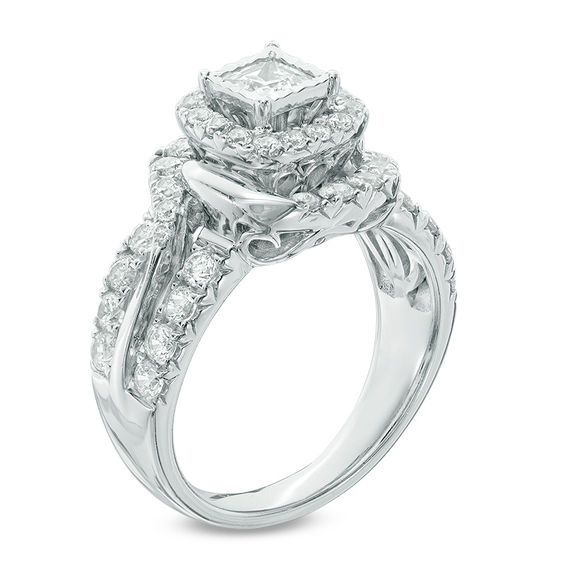 1-1/2 CT. T.w. Princess-Cut Diamond Swirl Frame Engagement Ring in 14K White Gold