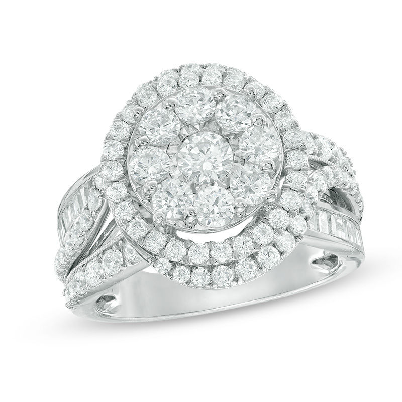 2 CT. T.W. Composite Diamond Frame Split Shank Engagement Ring in 14K White Gold