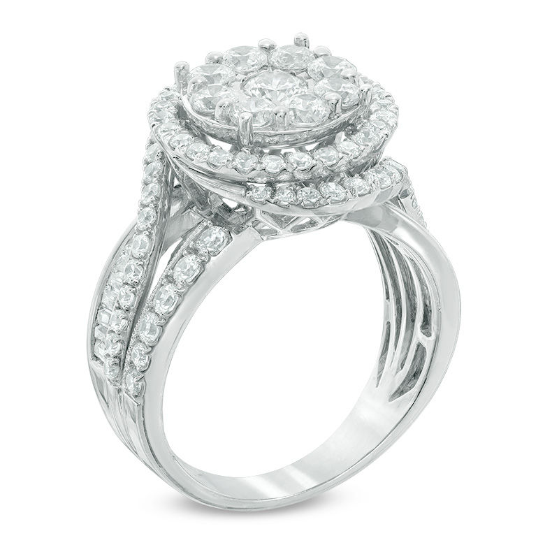 2 CT. T.W. Composite Diamond Frame Split Shank Engagement Ring in 14K White Gold