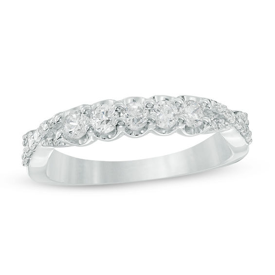 1/2 CT. T.w. Diamond Five Stone Anniversary Twist Band in 10K White Gold