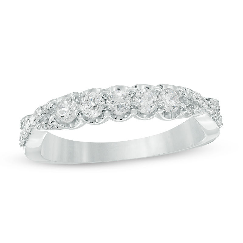 Main Image 1 of 1/2 CT. T.W. Diamond Five Stone Anniversary Twist Band in 10K White Gold