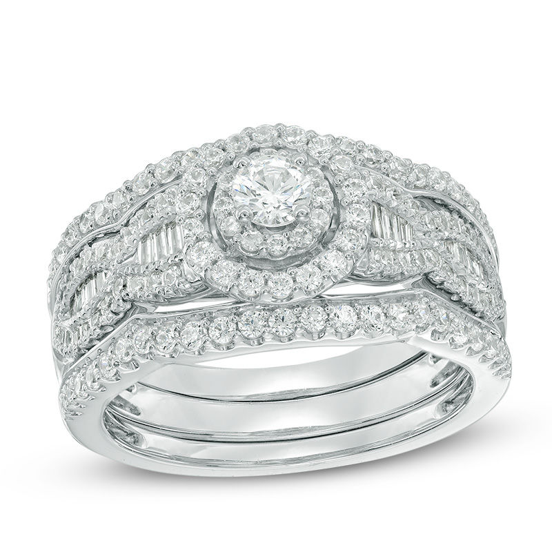 Main Image 1 of 1 CT. T.W. Diamond Frame Three Piece Bridal Set in 14K White Gold