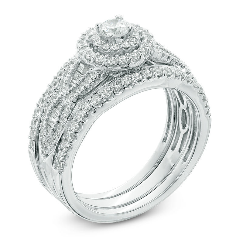 Main Image 2 of 1 CT. T.W. Diamond Frame Three Piece Bridal Set in 14K White Gold