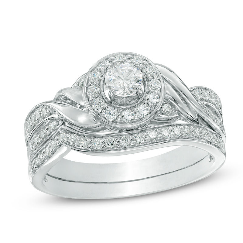 5/8 CT. T.W. Diamond Frame Twist Bridal Set in 10K White Gold
