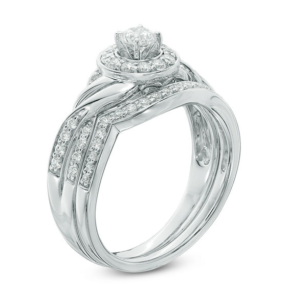 5/8 CT. T.w. Diamond Frame Twist Bridal Set in 10K White Gold