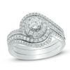 Thumbnail Image 1 of 1 CT. T.W. Diamond Swirl Frame Three Piece Bridal Set in 14K White Gold