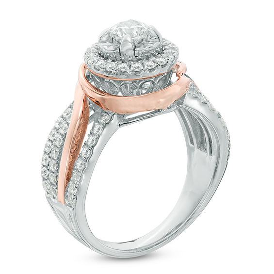 1 CT. T.w. Diamond Frame Twist Split Shank Engagement Ring in 14K Two-Tone Gold