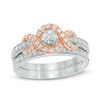 Thumbnail Image 1 of 3/4 CT. T.W. Diamond Swirl Frame Bridal Set in 14K Two-Tone Gold