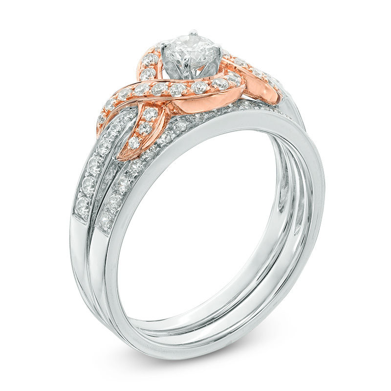 Main Image 2 of 3/4 CT. T.W. Diamond Swirl Frame Bridal Set in 14K Two-Tone Gold