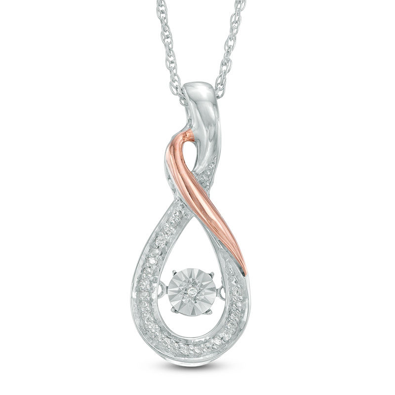 Diamond Accent Infinity Loop Pendant in Sterling Silver and 10K Rose Gold