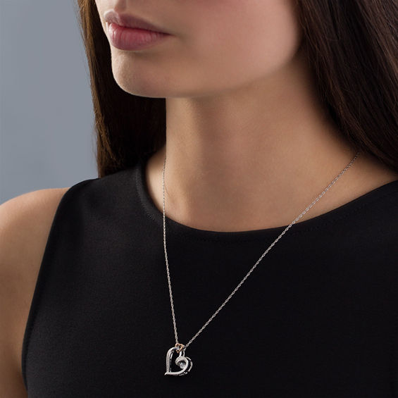 Unsto Unstoppable Love™ Diamond Accent Double Heart Necklace in Sterling Silver and 10K Rose Gold
