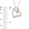 Thumbnail Image 1 of Diamond Accent Tilted Double Heart Pendant in Sterling Silver and 10K Rose Gold