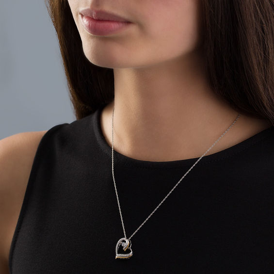 Unstoppable Love™ Diamond Accent Tilted Heart Pendant in Sterling Silver and 10K Rose Gold Unstoppable Love™ Diamond Accent Tilted Heart Pendant in Sterling Silver and 10K Rose Gold