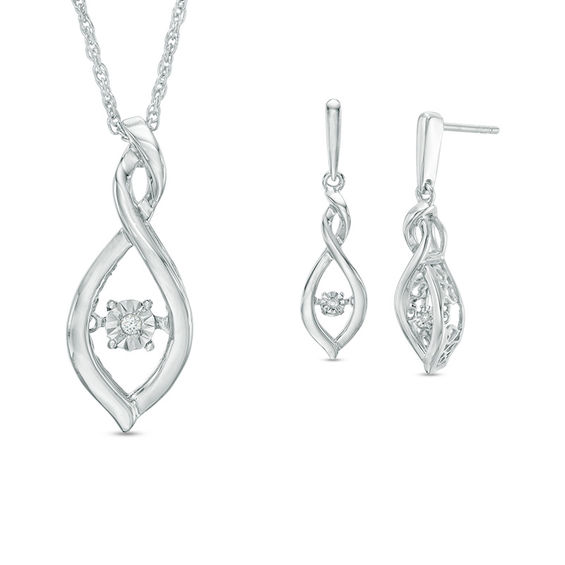 Diamond Accent Twist Infinity Pendant and Drop Earrings Set in Sterling Silver