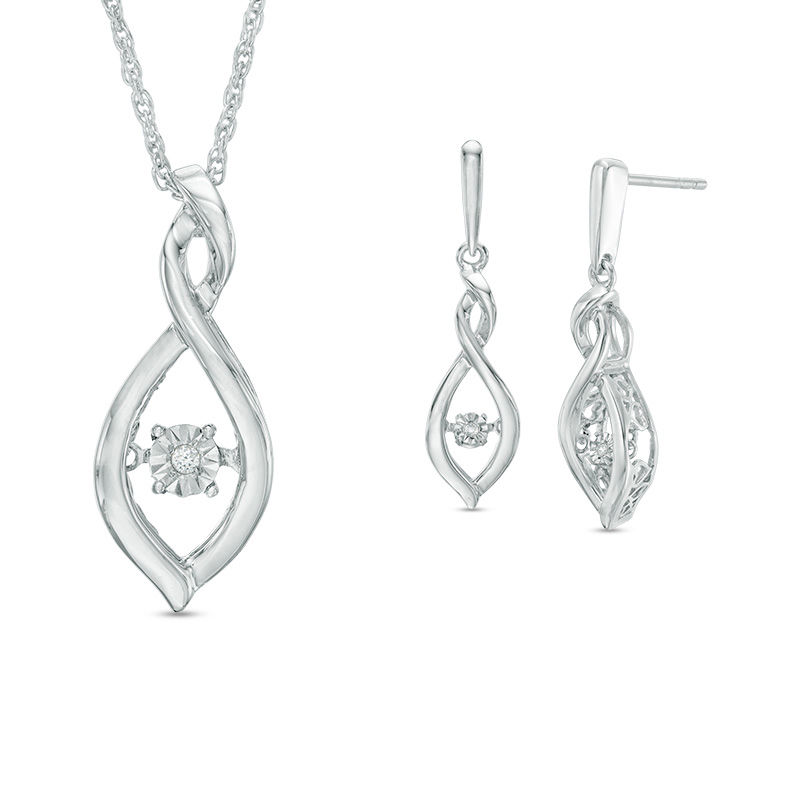 Diamond Accent Twist Infinity Pendant and Drop Earrings Set in Sterling Silver