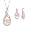 Thumbnail Image 1 of 1/4 CT. T.W. Diamond Infinity Pendant and Earrings Set in Sterling Silver and 10K Rose Gold