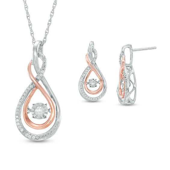 1/4 CT. T.w. Diamond Infinity Pendant and Earrings Set in Sterling Silver and 10K Rose Gold